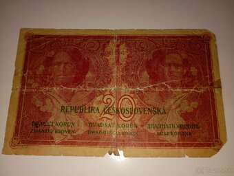 BANKOVKA 20 KČ 1919, VZÁCNÁ SÉRIE U, NEPERFOROVANÁ - 9