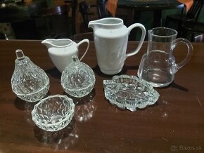 Sklo, starožitnosť, vázy, karafa, poháre - 9