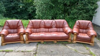 Kožená sedací súprava 3+1+1 s masivnym dubovym drevom - 9