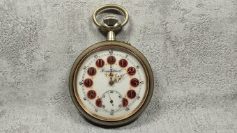 Monstrózné staré kapesní hodinky s lokomotivou, 66mm, 202g - 9