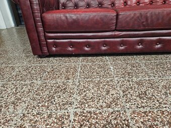 CHESTERFIELD ŠTÝL,BORDOVOČERVENÁ KOŽENÁ SEDAČKA 3+1+1 - 9