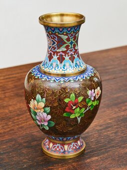 Cloisonné vázy – hnedé, ručne zdobené - 9