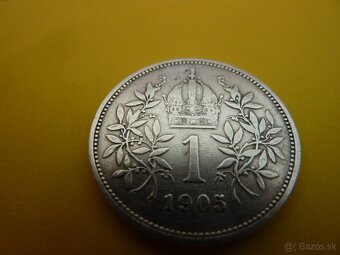 R-U vzácna strieborná 1 koruna 1905 bz vo veľmi peknom stave - 9