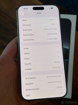 iPhone 16 Pro Max 256gb white top stav - 9