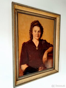 Starý obraz, olejomaľba-žena s brošnou- maľba - dáma portrét - 9