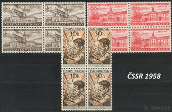 Poštové známky, filatelia: ČSSR 1945-58, čisté štvorbloky - 9