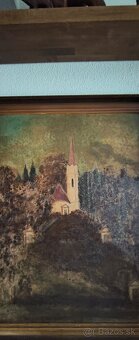 Kostel na kopci je olej na kartonu 82x62 cm - 9