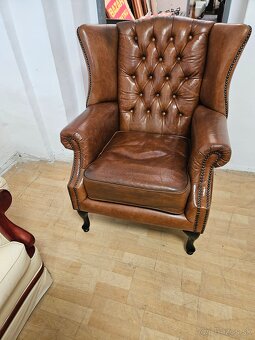 CHESTERFIELD ŠTÝL,KOŽENÁ 2x GAUČ+2xKRESLÁ UŠÁK,NEROZŤ. - 9