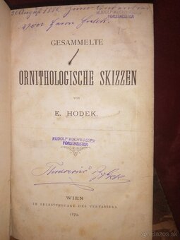 Poľovnícka kniha Venovanie autora Ornithologia 1879 - 9
