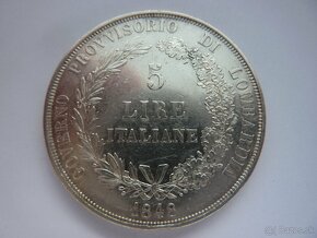 Vzácnejšia strieborná 5 Lire 1848 M - revolučná - 9