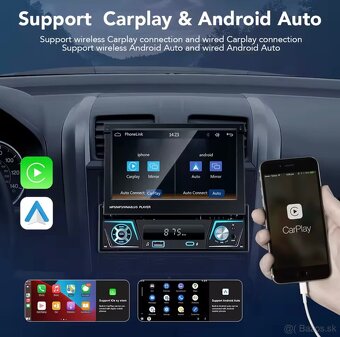 1-din rádio s výsuvnou obrazovkou car play, android car - 9