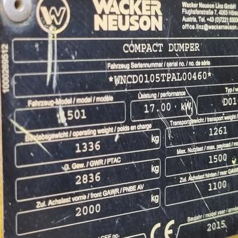 Sklápač 1,5 t WACKER NEUSON 1501 Dovoz Nórsko 2016 AKO NOVÝ - 9