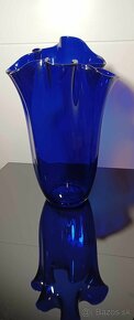 PREDANE  Obrovská kobaltová váza Fazzoletto Murano 60te roky - 9