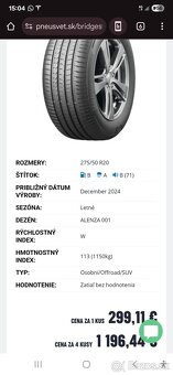 Predám takmer nové pneumatiky Bridgestone ALENZA 001 SUV BMW - 9