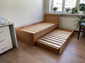 Dubová posteľ 90x200cm s výsuvným lôžkom - 9