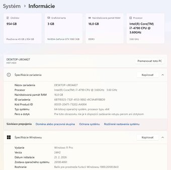 PC Intel i7 4790,16GB RAM,1TB SSD, NVIDIA GTX1060 - 9