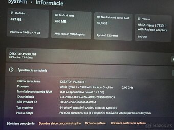 15.6 palcove hp 15 so 16gb ram 512gb ssd diskom a ryzen 7 pr - 9