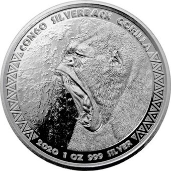 Stříbrná investiční mince Kongo Gorila 1 Oz 2015 až 2023 - 9