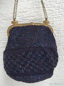 Starozitna antik vyse 100 rocna kabelka posita koralikmi - 9