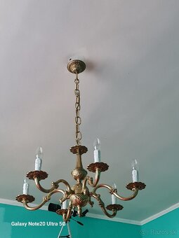 Stary mosadzny luster, prekablovany stačí zavesiť - 9