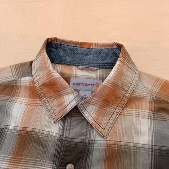 Carhartt károvaná košeľa s krátkym rukávom hnedá béžová M - 9