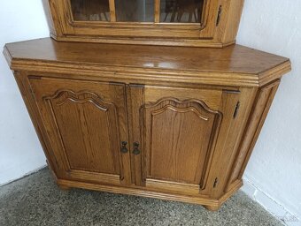 Rustikální příborník / rohová komoda + vitrína, masív - 9