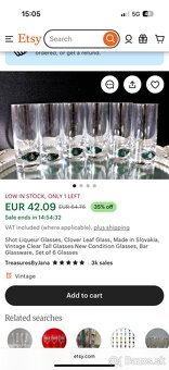 Karafa + 6 štamperlíkov značka Clover Leaf Glass Slovakia - 9