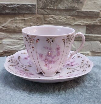 Růžový porcelán, šálek s podšálkem, Chodov - 9