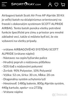 lavinovy batoh SCOTT AIR FREE AP 30, Alpride airbag system - 9