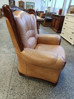 Rustikální kožené křeslo, masív, Nábytek s příběhem - 9